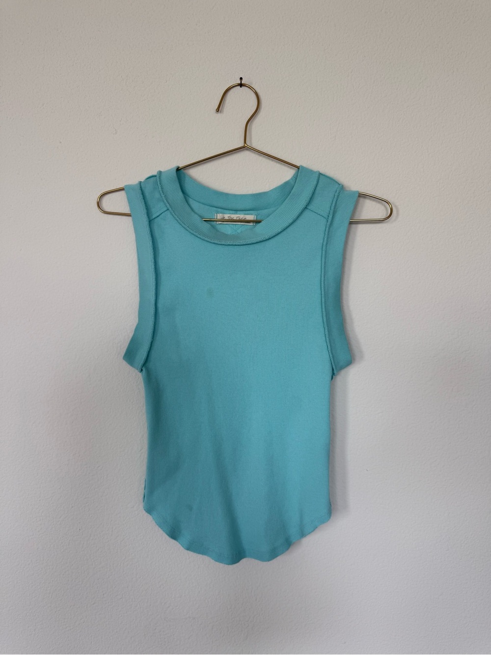 We The Free Free People Aqua Ribbed Tank Top M